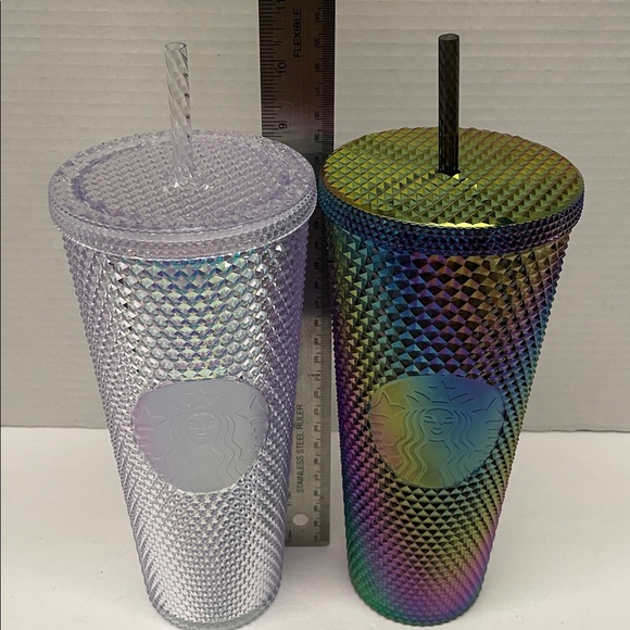 NEW Starbucks Iridescent and Multicolor Studded 24oz Tumblers - set of 2